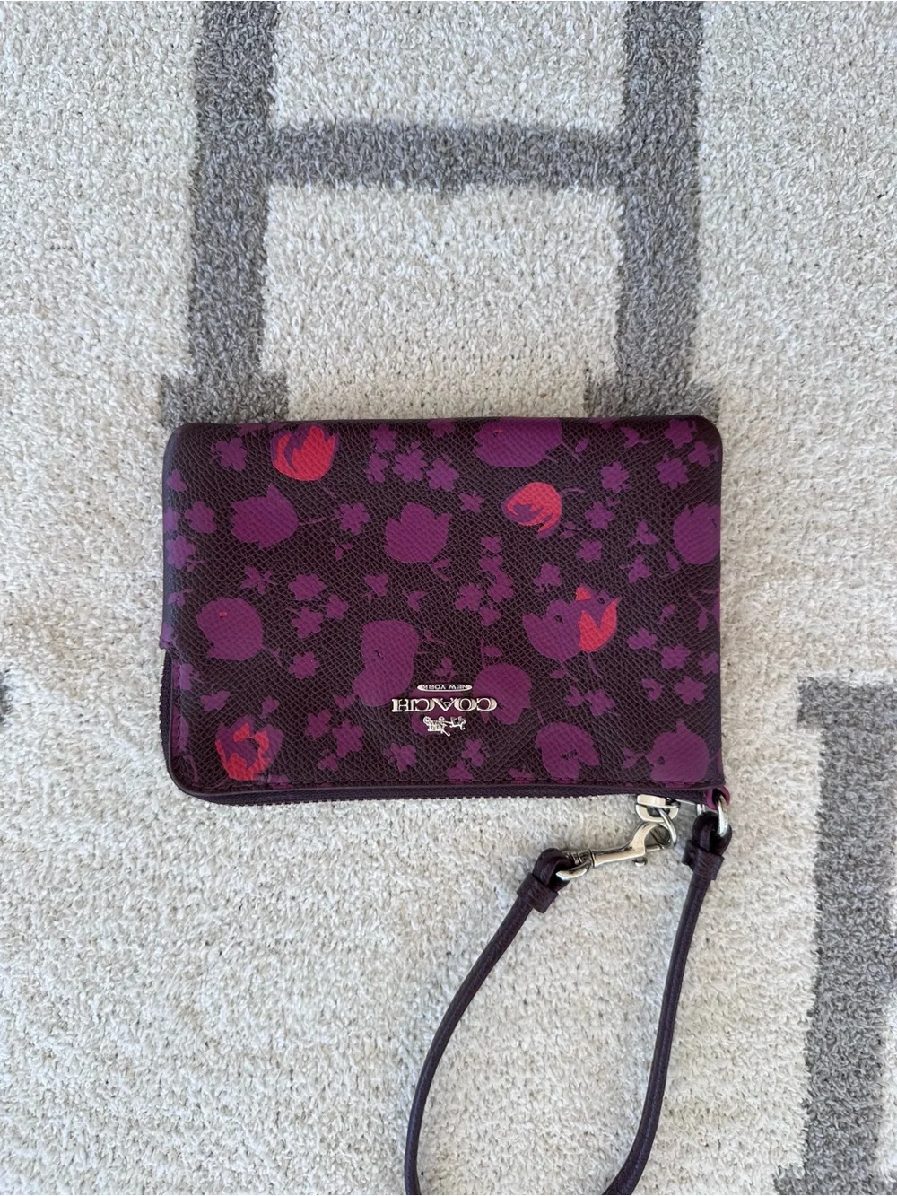 Coach Plum Floral Wristlet with Pink Accents